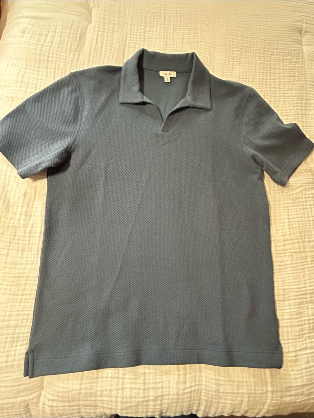 Reiss Textured OPEN COLLAR POLO T-SHIRT
